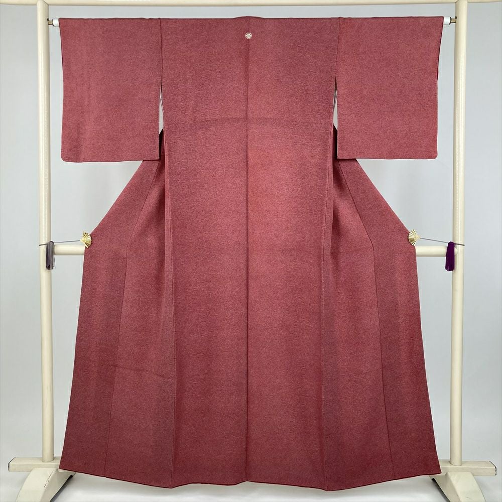 中古） 小紋 赤 カジュアル 鮫 袷 絹 【身丈】155cm【裄丈】64cm
