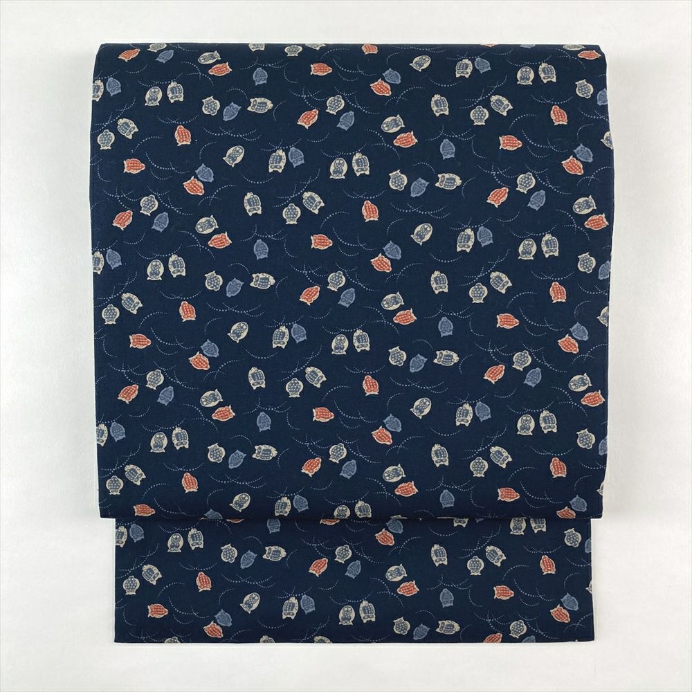 中古）名古屋帯 茶 カジュアル 名古屋仕立て 織り 刺繍 抽象柄 絹