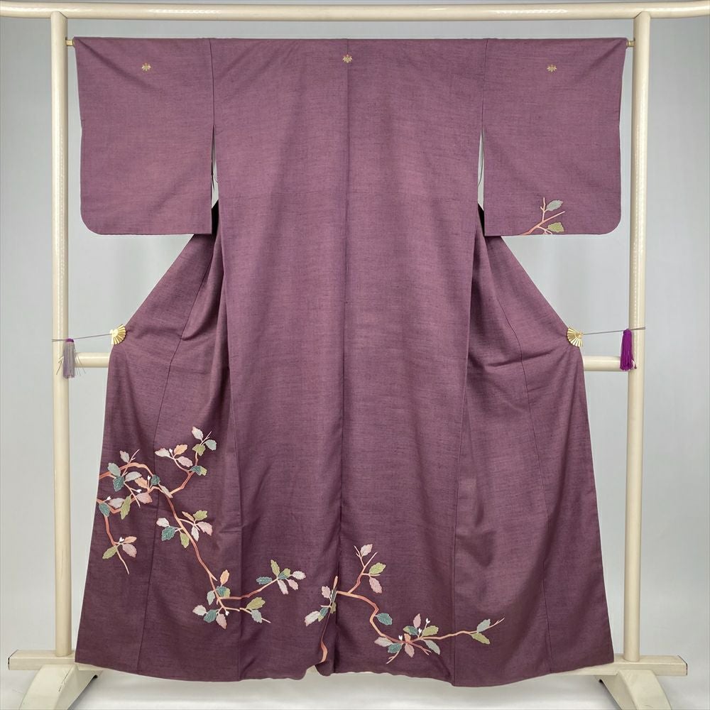 中古）大島紬 カジュアル 緑 袷 菱模様 四季花 草花【身丈】159.5cm
