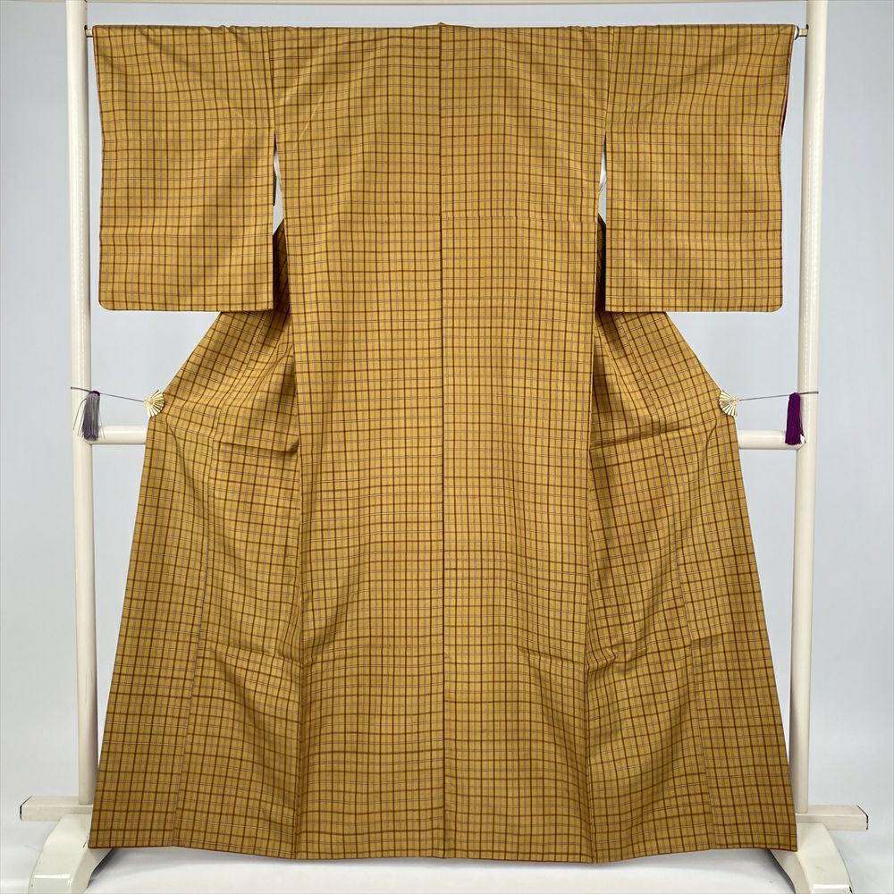 中古） 黄八丈 濃黄 カジュアル まるまなこ 袷 絹【身丈】158cm【裄丈