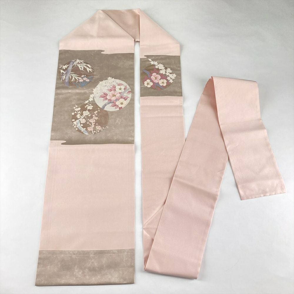 中古）名古屋帯 ピンク カジュアル セミフォーマル 名古屋仕立て 金糸