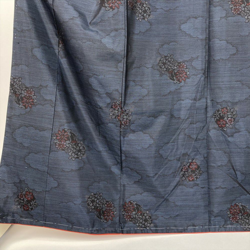 中古） 大島紬 黒 藍 カジュアル 雲に花の丸文様 袷 絹 【身丈】159cm