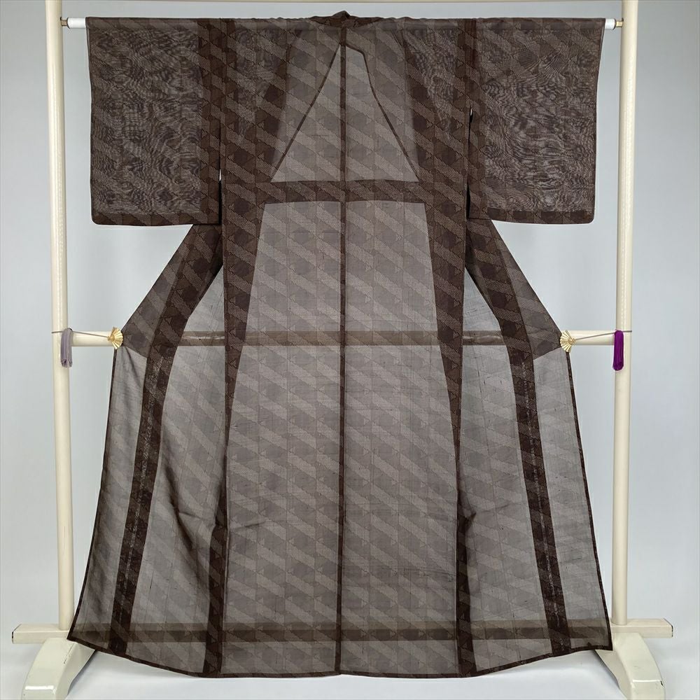 中古）夏紬 濃紺 波 すかし柄 S【身丈】158.5cm【裄丈】62cm