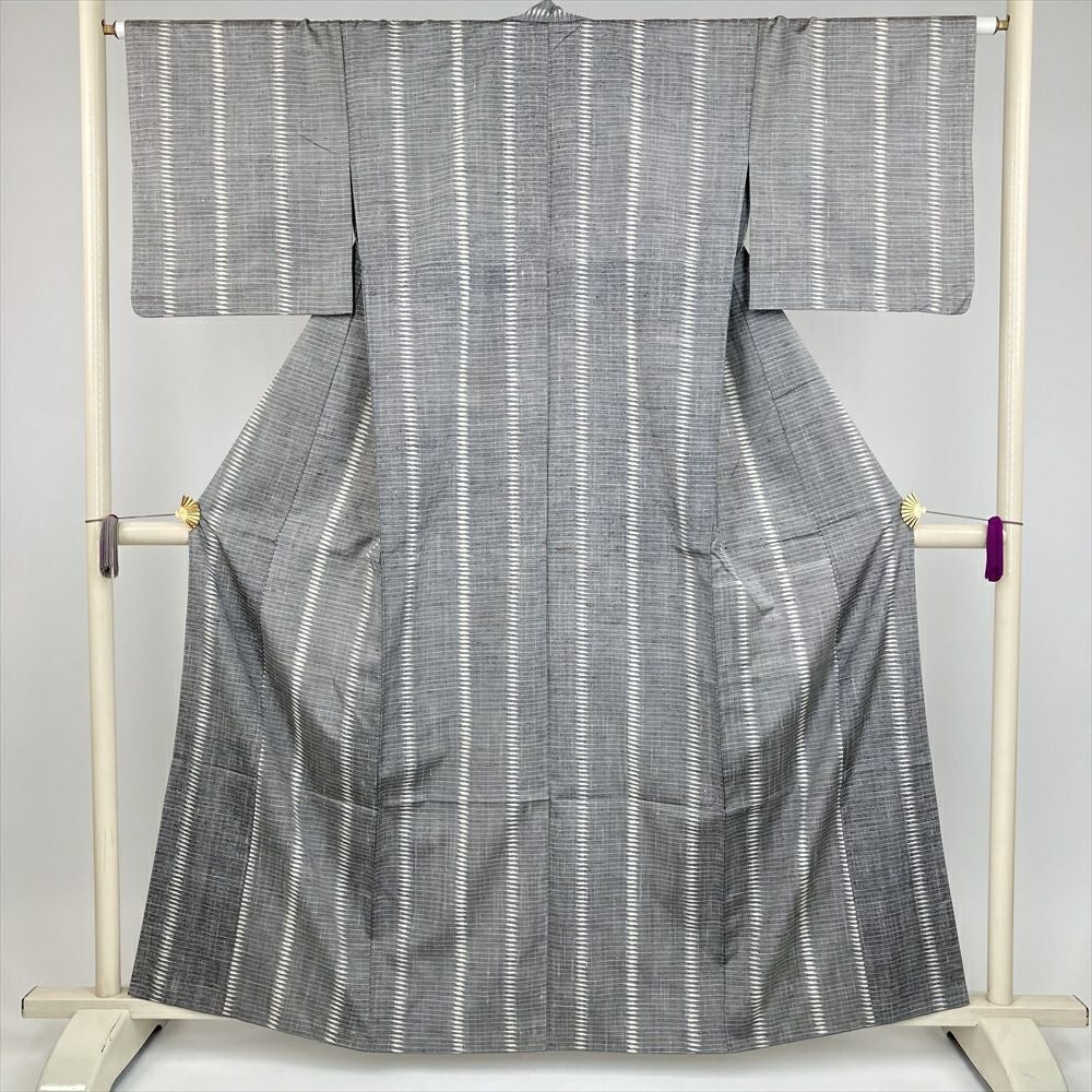 中古） 小紋 こげ茶 カジュアル 菱紋 花 飛び柄 袷 絹【身丈】153cm