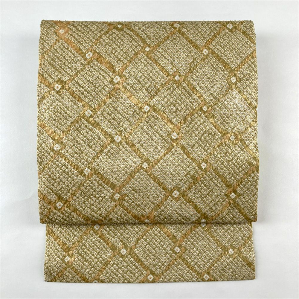 中古）名古屋帯 銀 カジュアル 松葉仕立て 織り 刺繍 紅葉 流水 絹