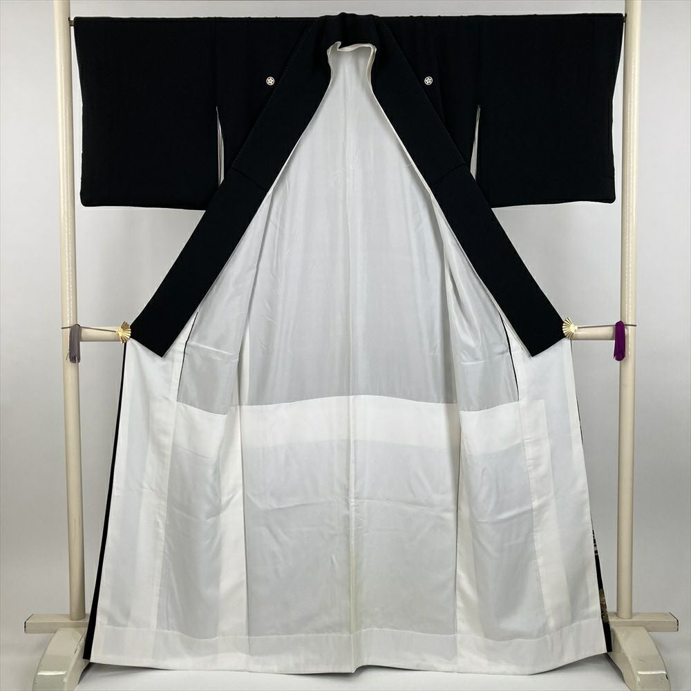 中古） 黒留袖 黒 フォーマル 鶴に松 袷 絹【身丈】160cm【裄丈】66.5cm