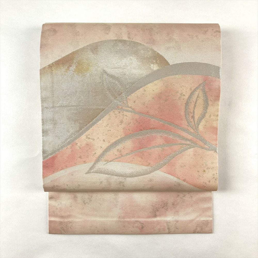 証紙付・新品同様 正絹 名古屋帯 朱色 幾何学花紋 387cm 銀座【H-0995】本加賀友禅 柿本市郎作 染名古屋帯 絹鼠色 カサブランカ