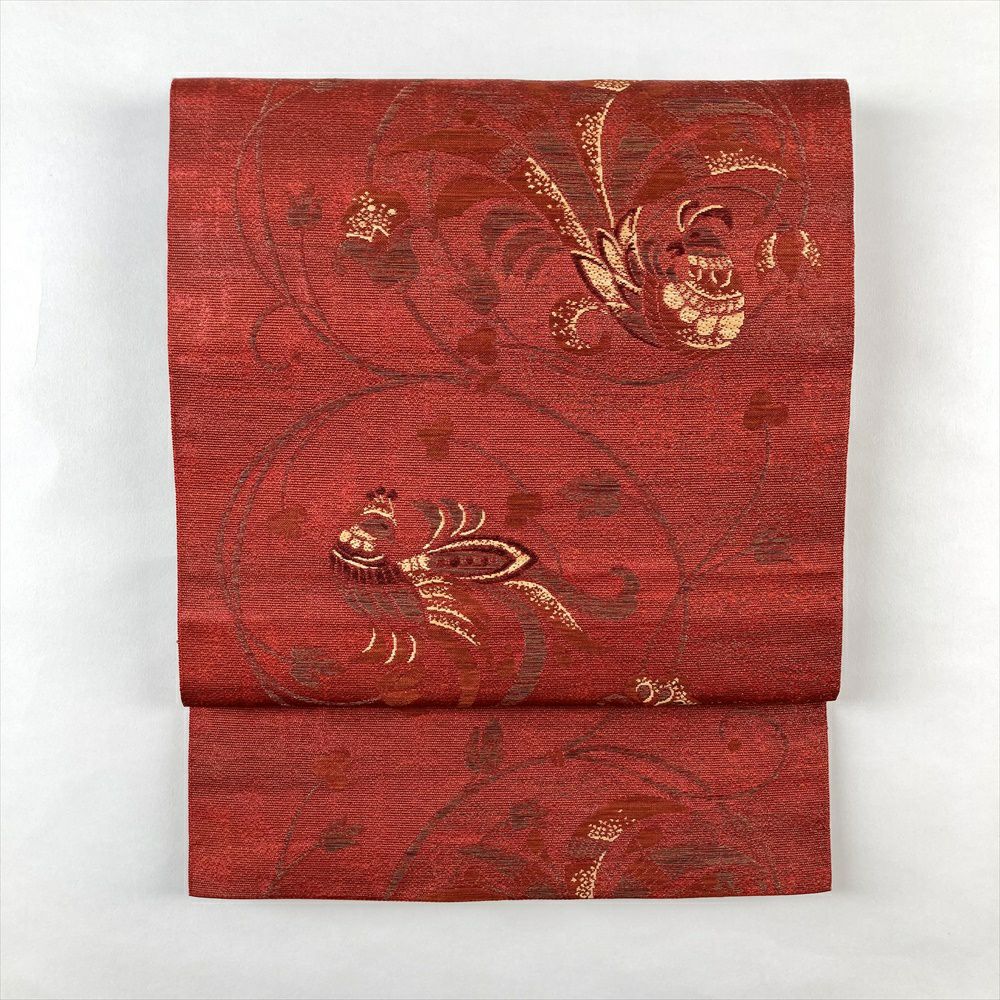 【中古】 名古屋帯 正絹(金銀糸除く) 赤 えんじ 扇子柄 かがり仕立て 呉服 着物 レディース 女性 中古】 名古屋帯 正絹(金銀糸除く) 赤 えんじ 扇子柄 かがり仕立て