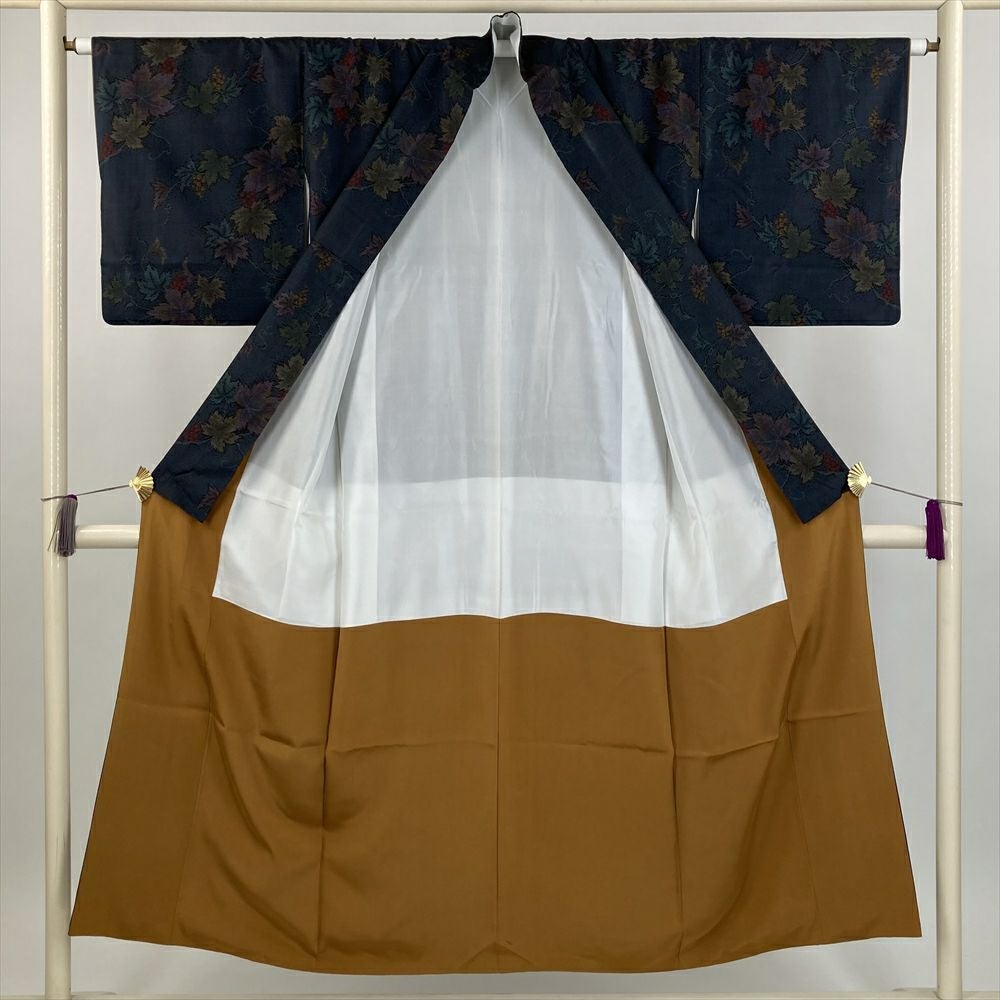 中古） 大島紬 紺 カジュアル 葡萄 袷 絹【身丈】143.5cm【裄丈】64cm