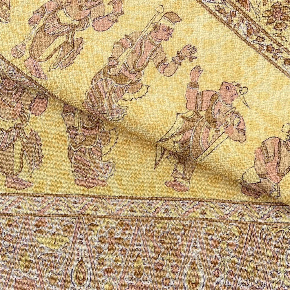 中古）名古屋帯 黄色 カジュアル 名古屋仕立て 縮緬 染め 古代エジプト