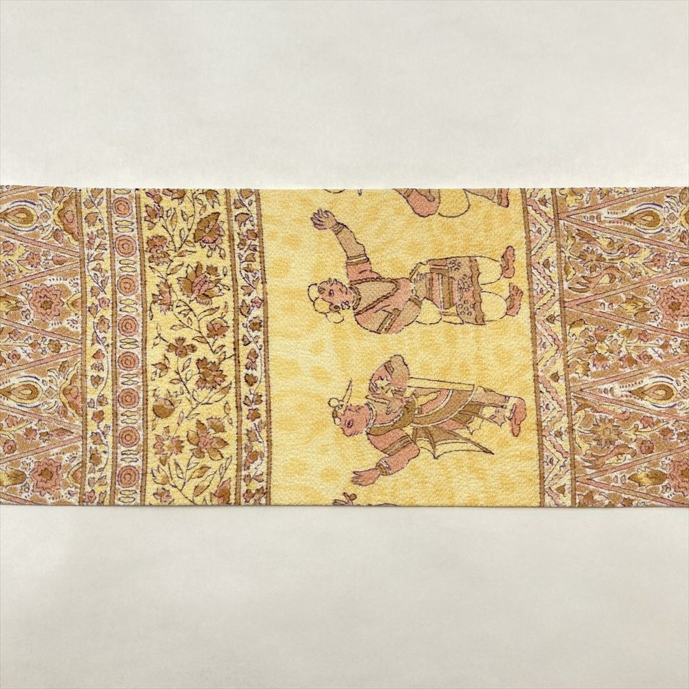 中古）名古屋帯 黄色 カジュアル 名古屋仕立て 縮緬 染め 古代エジプト