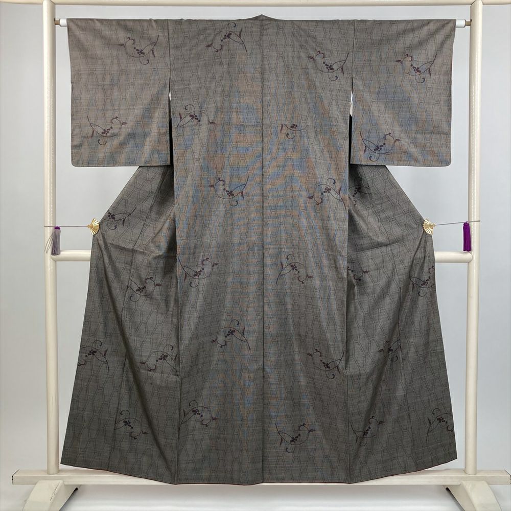 中古） 大島紬 焦げ茶 カジュアル 抽象柄 袷 絹【身丈】150.5cm【裄丈