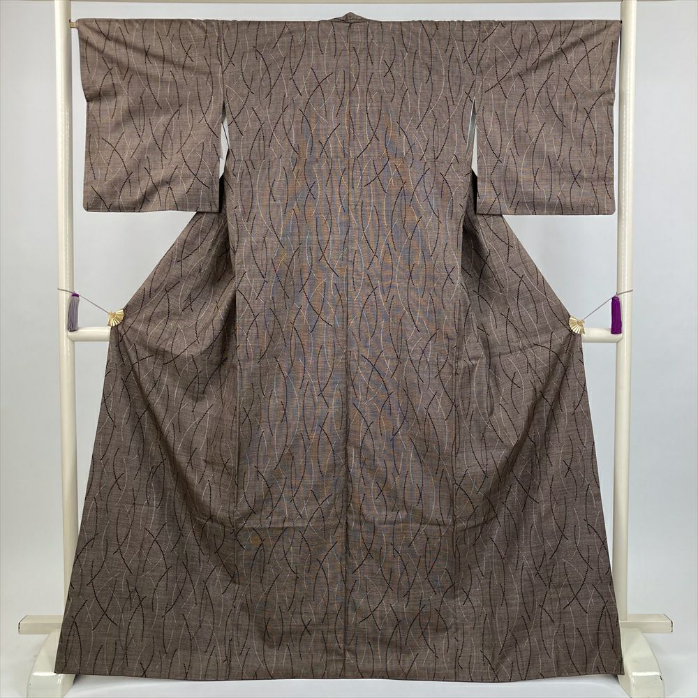 中古）大島紬 黒 カジュアル 笹蔓 茂田絹織物 証紙あり 袷 M【身丈