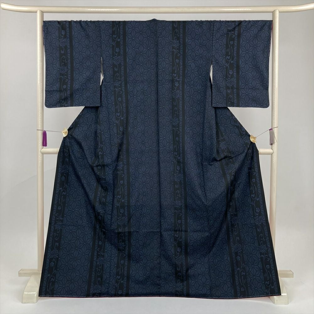 中古）大島紬 こげ茶 カジュアル 総柄 葉模様 袷 L【身丈】165.5cm【裄