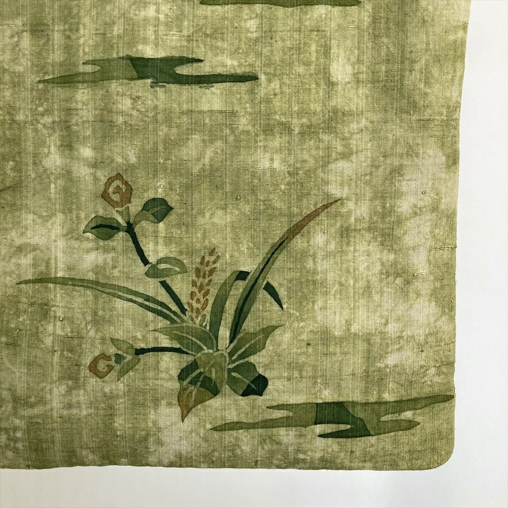 絹 着物 紬 草花 花 草 植物 袷 身丈159裄62 中古） 訪問着 緑 カジュアル 草花 袷 絹【身丈】157.5cm【裄丈】65.5cm