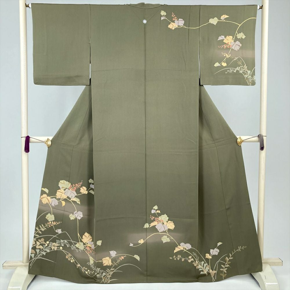 中古）特撰加賀友禅 訪問着 白菫色 グレー フォーマル 染め 手描き