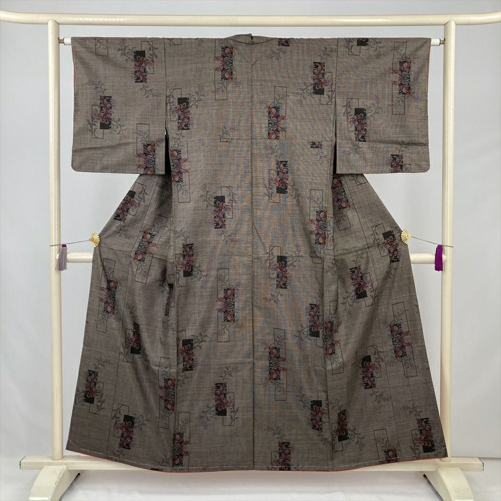 大島紬 着物 中古 正絹 袷 カジュアル 縦段模様 焦茶色 身丈164cm 裄69cm L きもの北條 A910-8 大島紬 着物 中古 正絹 袷 カジュアル 縦段模様 焦茶色 身丈164cm 裄