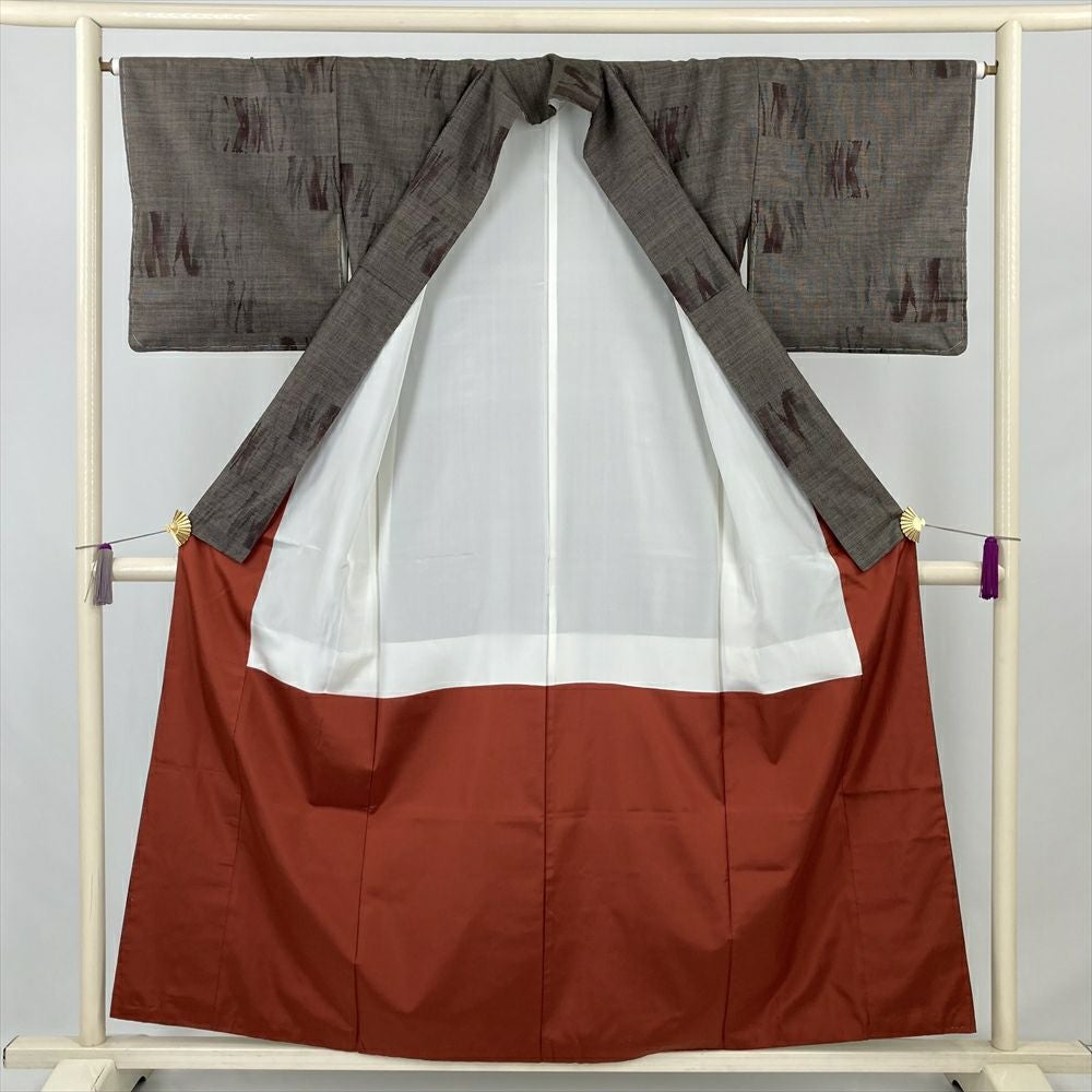 大島紬 着物 中古 正絹 袷 カジュアル 縦段模様 焦茶色 身丈164cm 裄69cm L きもの北條 A910-8 大島紬 着物 中古 正絹 袷 カジュアル 縦段模様 焦茶色 身丈164cm 裄
