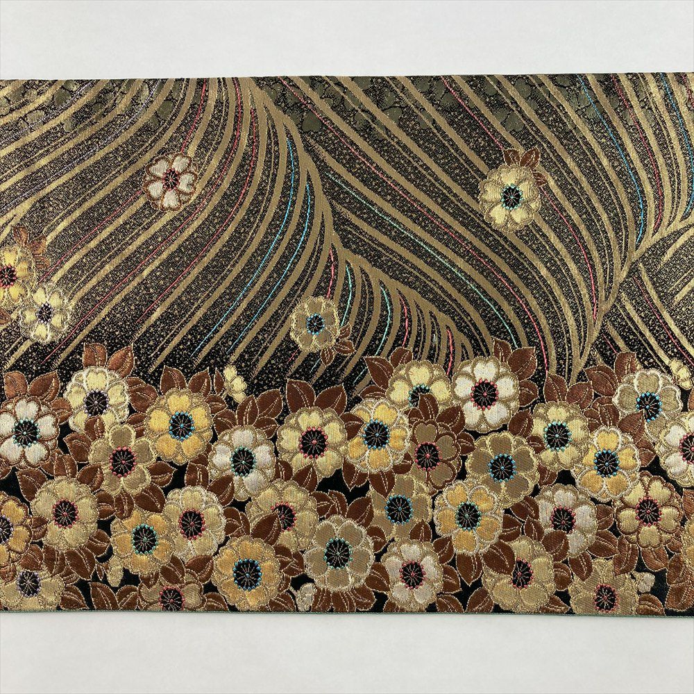 中古）振袖用袋帯 金 フォーマル 六通 引き箔 金糸 銀糸 桜 絹