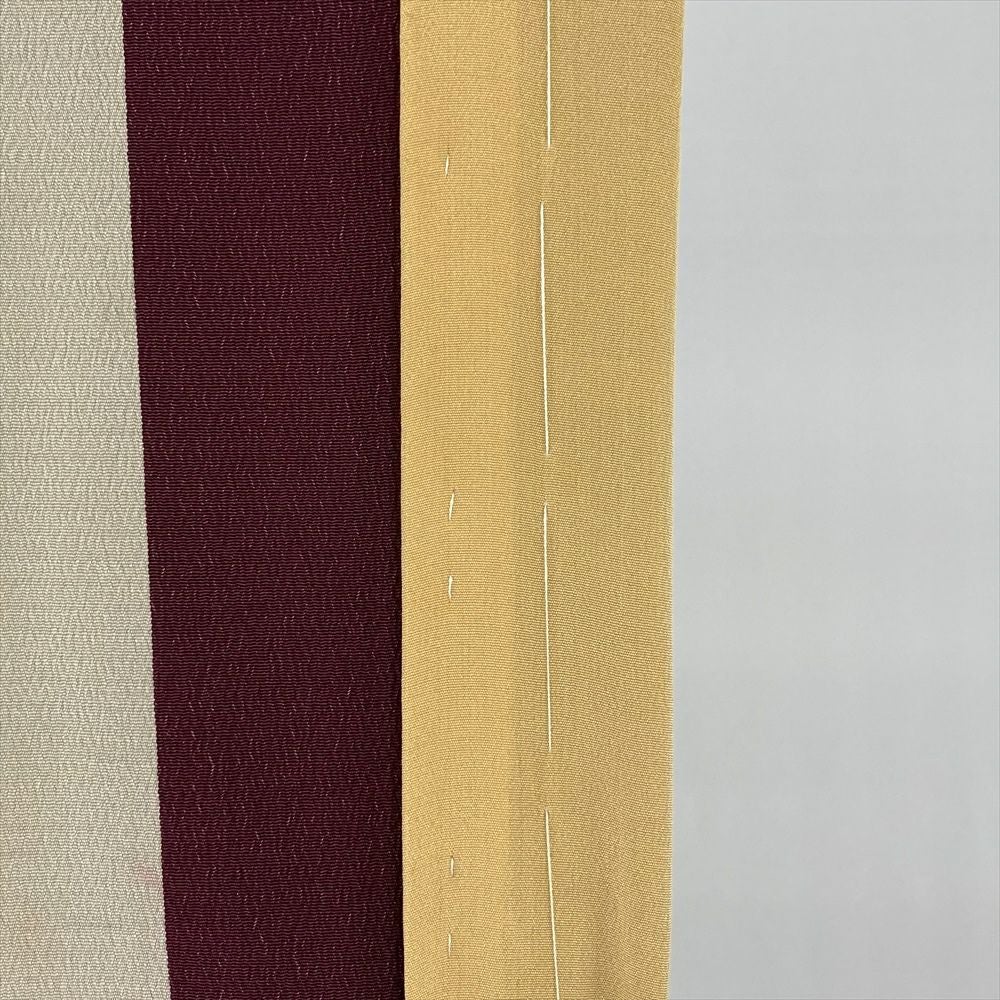 中古） 紬 紫 ベージュ ヴィンテージ 矢羽根 袷 絹【身丈】144cm【裄丈