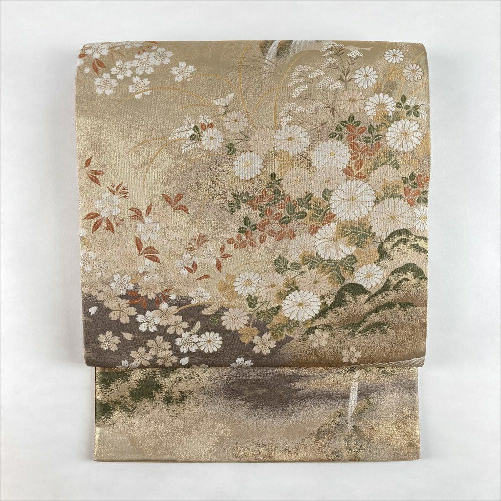 中古）袋帯 金色 フォーマル 六通 織り 引き箔 金糸 琳派 鶴