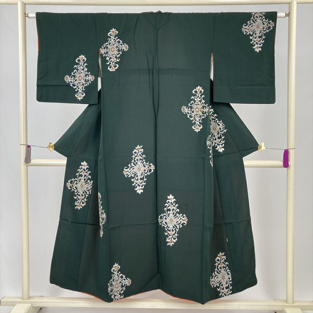 小紋 着物 中古 正絹 袷 カジュアル 縦段模様 稲穂模様 黒色 多色 身丈169cm 裄68.5cm L トール きもの北條 A1282-10 小紋 | 中古・リサイクル着物の着物スタイルズショップ