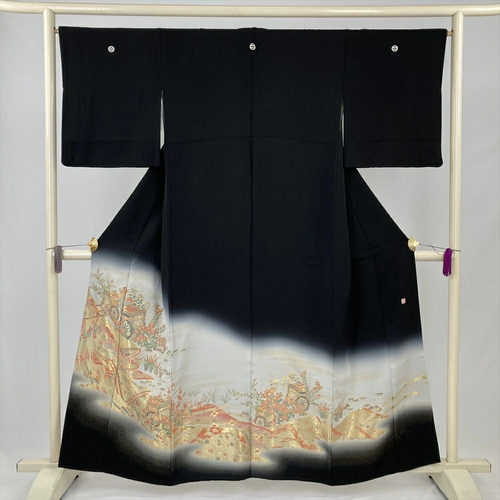 中古） 黒留袖 黒 フォーマル 鳳凰 袷 絹【身丈】160cm【裄丈】66cm