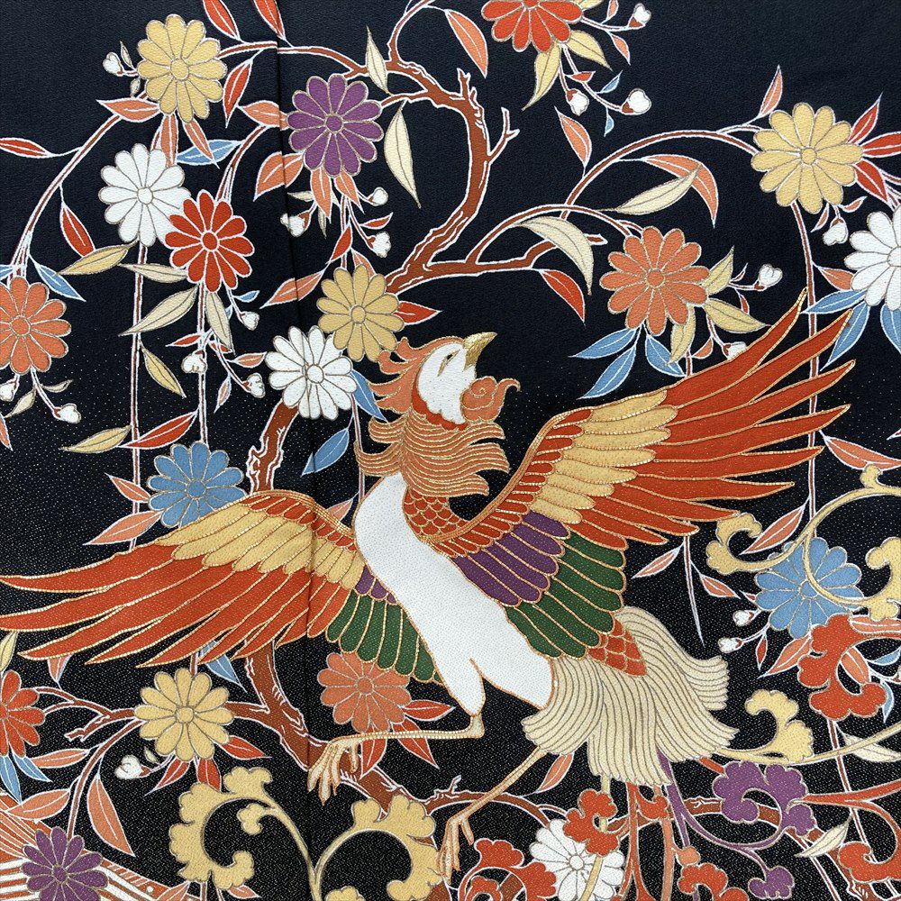 中古） 黒留袖 黒 フォーマル 鳳凰 袷 絹【身丈】160cm【裄丈】66cm