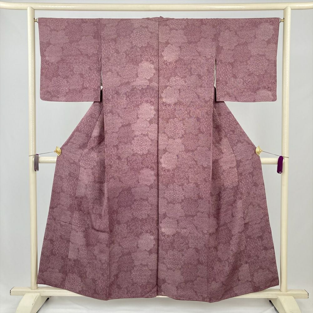中古） 小紋 橙 オレンジ カジュアル 和更紗 袷 絹【身丈】153.5cm【裄