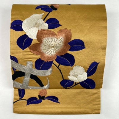 中古）名古屋帯 白金 カジュアル 名古屋仕立て 蘇州刺繍 唐子 絹