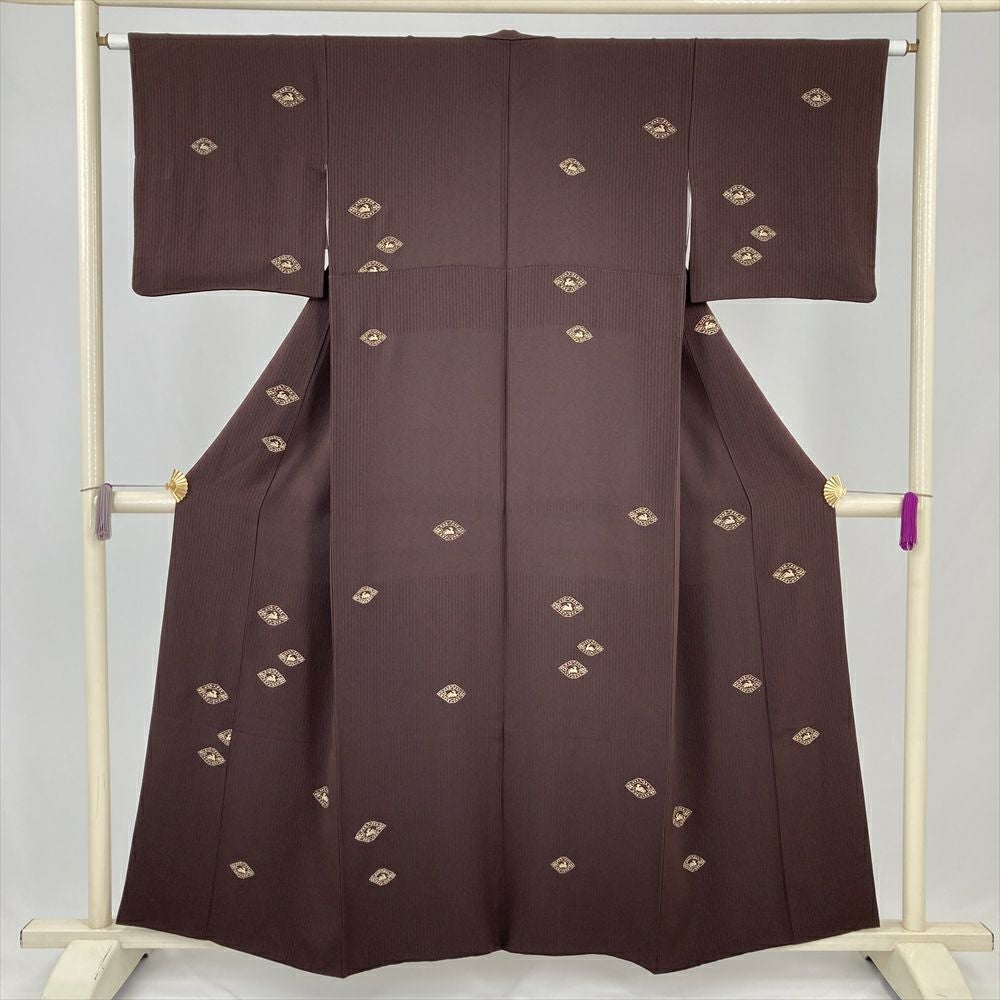 小紋 美品 逸品 身丈151cm 裄丈62.5cm 正絹 【中古】 美品】 小紋 身丈151.5cm 裄丈63cm S 袷 縦縞 地紋 灰緑 正絹 秀品