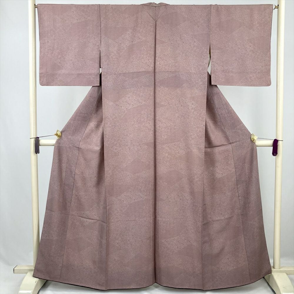 中古） 小紋 青 カジュアル 縮緬 陶器文様 袷 絹 【身丈】158cm【裄丈