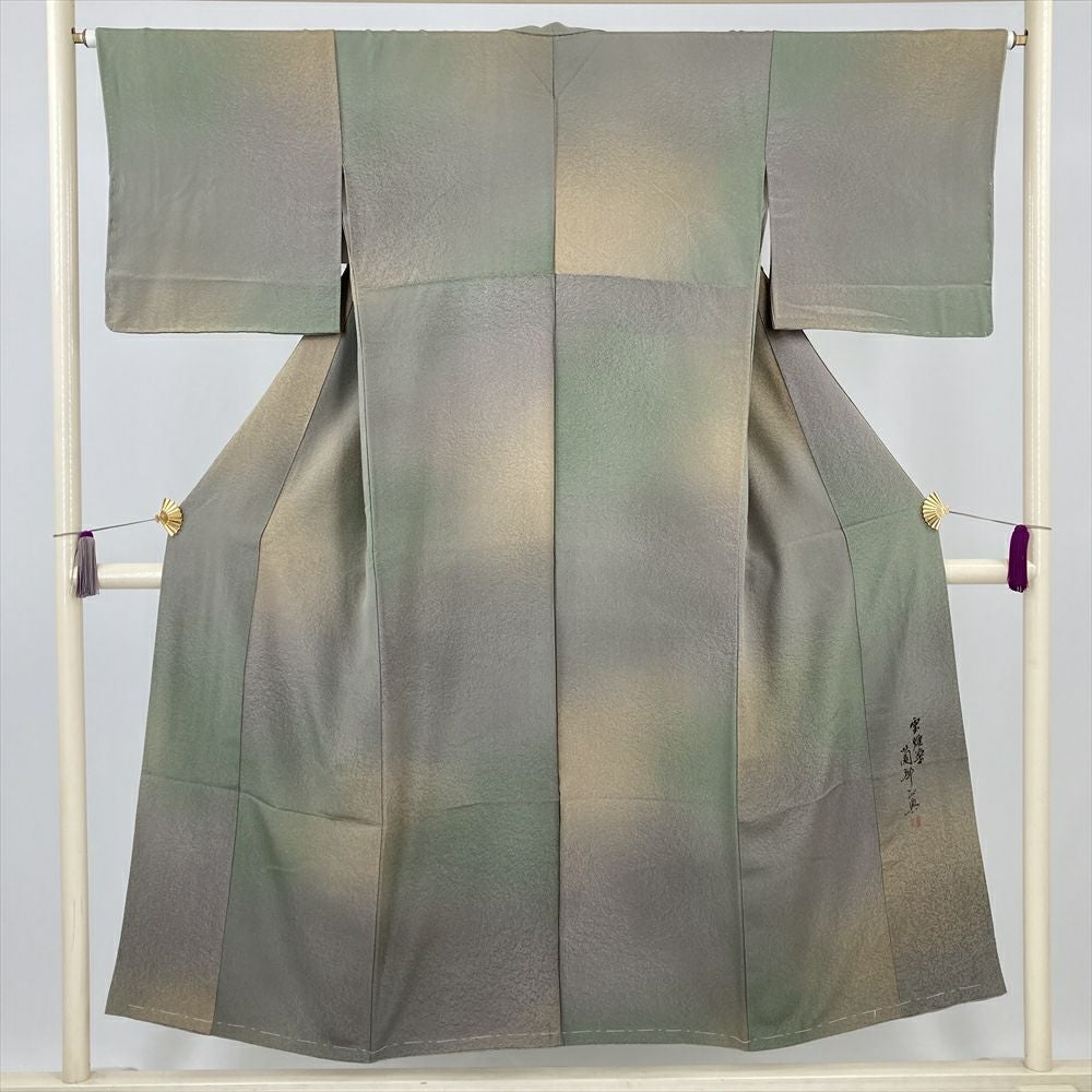 小紋 名品 身丈165cm 裄丈67cm 正絹 【中古】 小紋 身丈165cm 裄67cm レディース 袷 霞 裄長 裄Lサイズ 秋冬春用