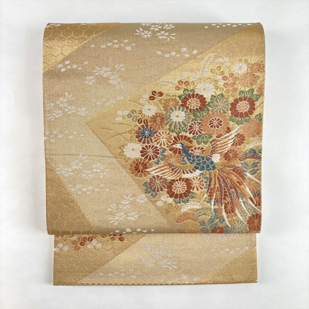 中古）袋帯 金 フォーマル セミフォーマル 六通 華文 鳥 蔓花 オリエンタル