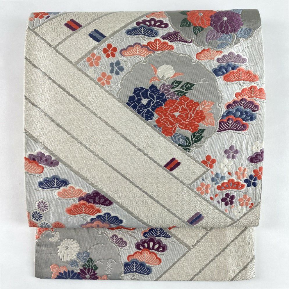 中古）袋帯 黒 金 フォーマル 六通 織り 金糸 華紋 鳳凰 絹