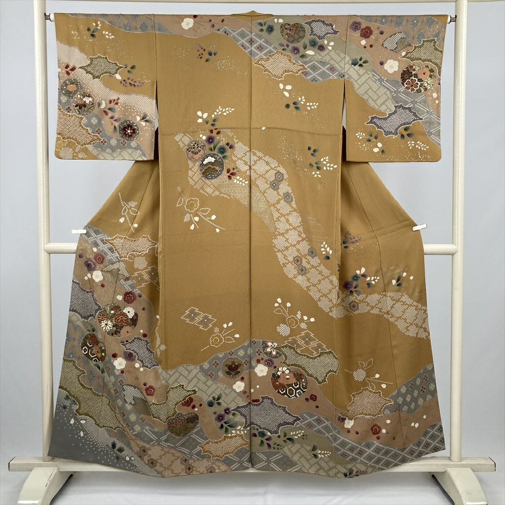 中古） 特撰京友禅 松井青々 訪問着 ピンク 珊瑚色 マルチカラー セミ