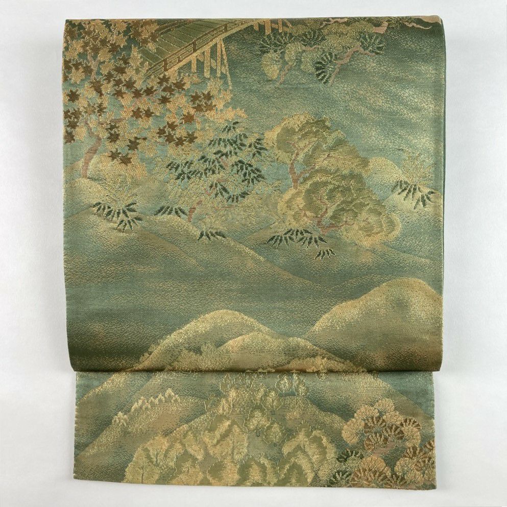 中古)袋帯 緑 フォーマル 六通 金糸 華文 蝶 牡丹唐草 唐花 中古)袋帯 緑 フォーマル 六通 金糸 華文 蝶 牡丹唐草 唐花
