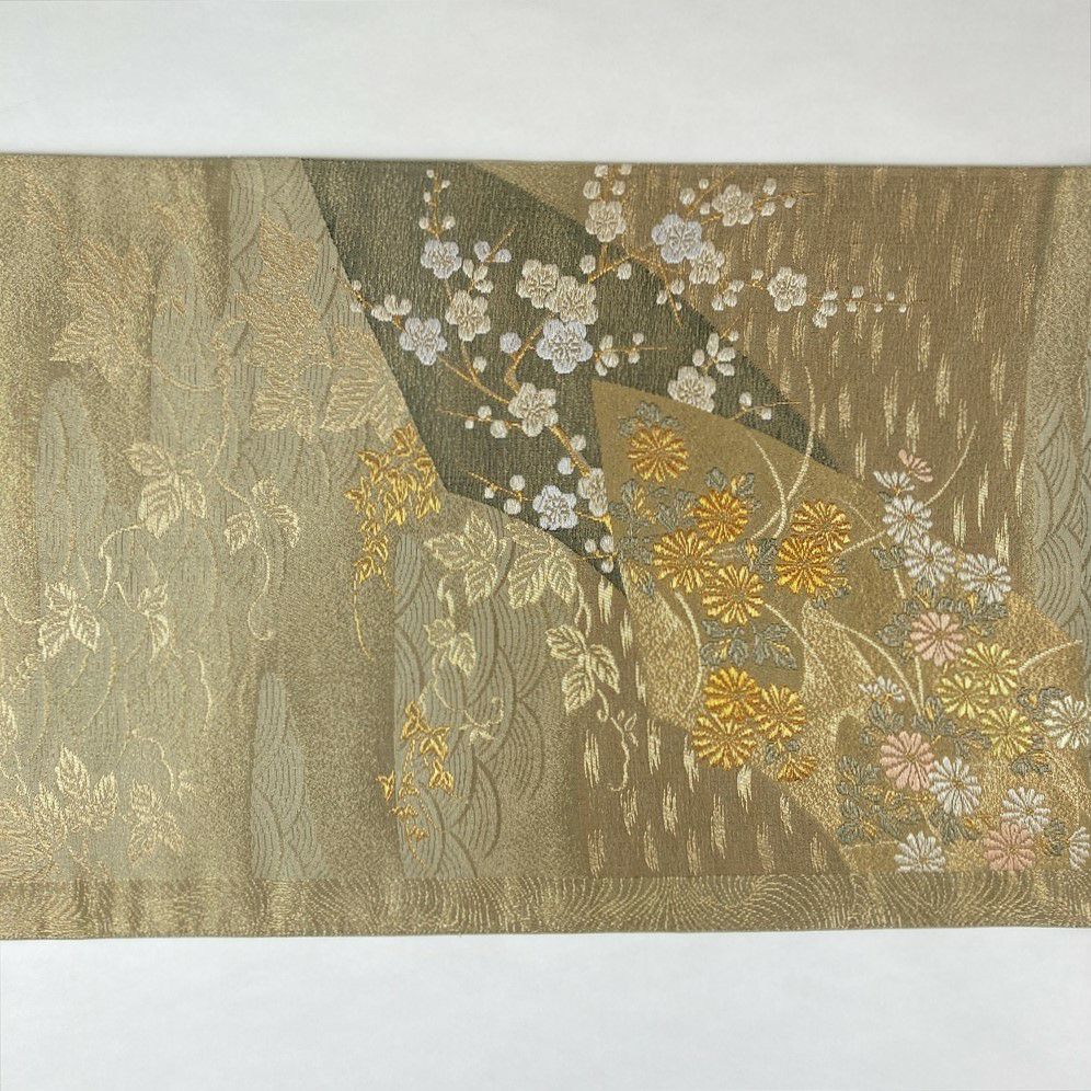 袋帯 正絹 光悦 琳派 流水 梅 金銀糸 六通柄 フォーマル 訪問着 432cm 袋帯 琳派巻絵文 六通柄 美品 フォーマル用 正絹 古典柄 箔 金通し