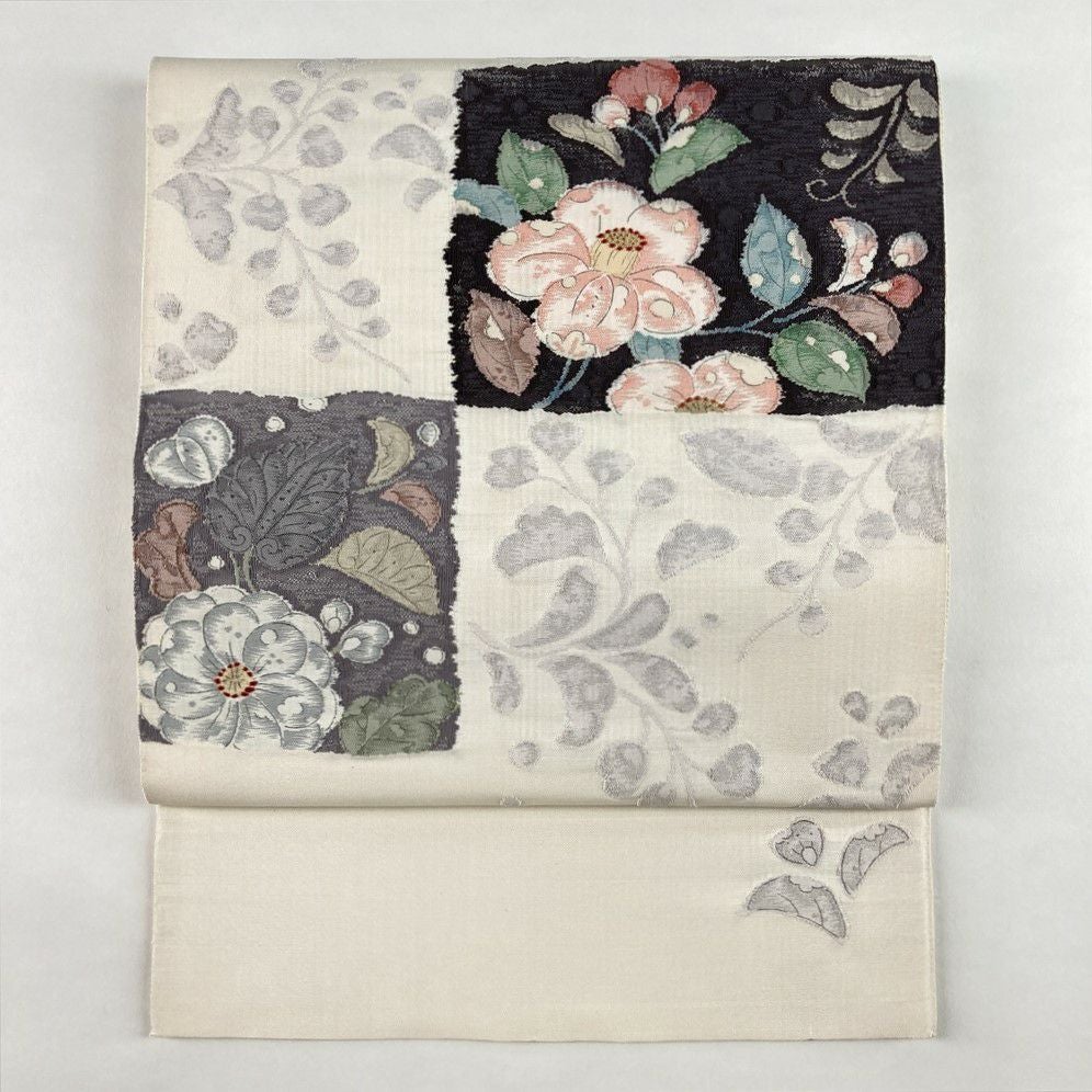 中古）袋帯 焦げ茶色 セミフォーマル 六通 金糸 流水 菊花 絹