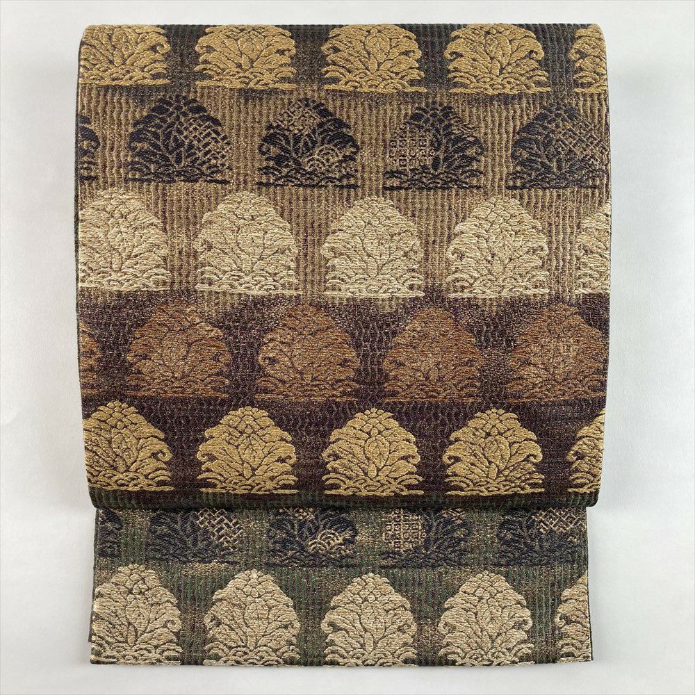 中古）袋帯 茶 マルチカラー セミフォーマル フォーマル 六通 織り 横