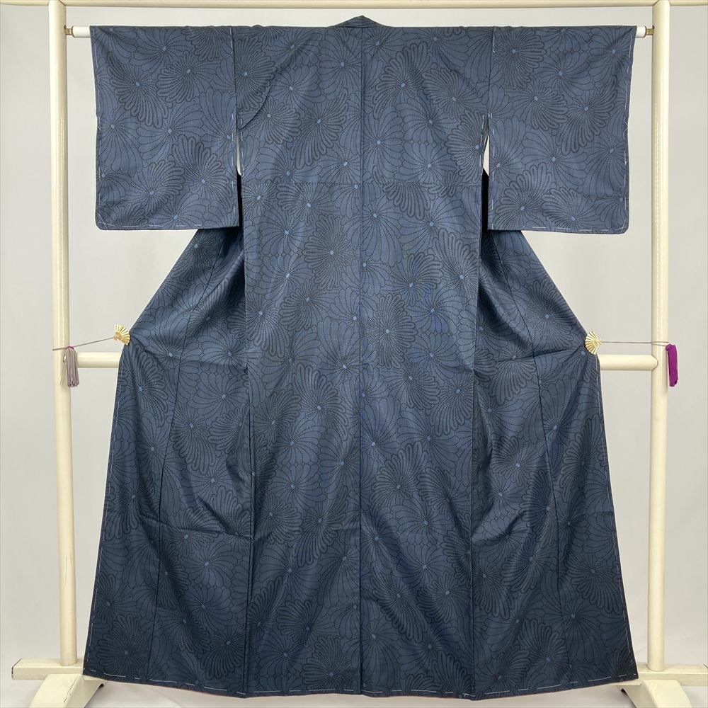 中古） 大島紬 焦げ茶 カジュアル 抽象柄 袷 絹【身丈】150.5cm【裄丈