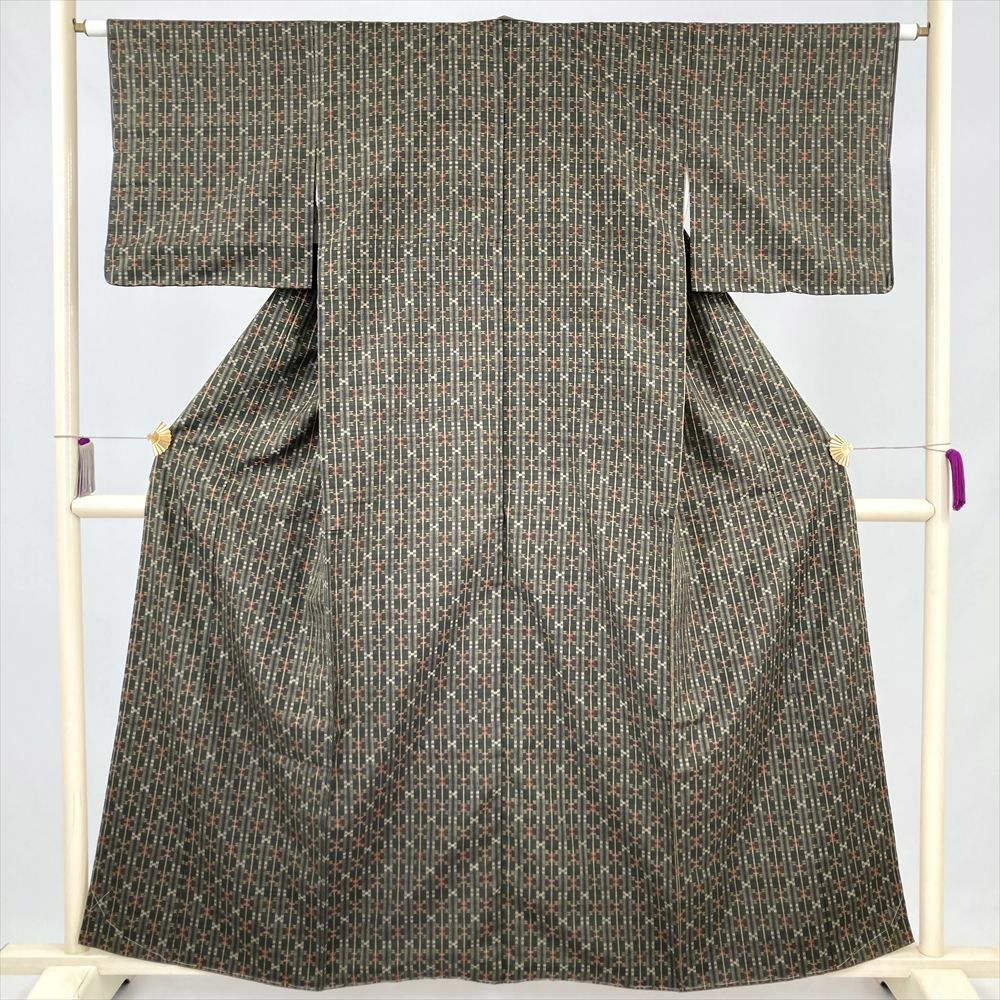 中古）本場琉球絣 紬 茶色 カジュアル 手織り 鳥 袷【身丈】165.5cm
