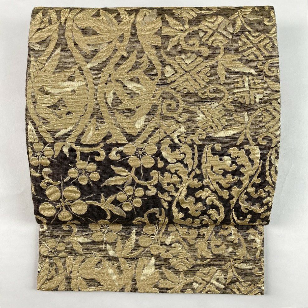 中古）袋帯 金 フォーマル 六通 金糸 菱取り 鳳凰 花喰い鳥 華文 蔓花