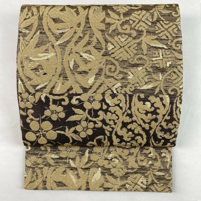 中古）藤林徳扇 袋帯 灰茶 金 藤林徳扇 苑寿 セミフォーマル 