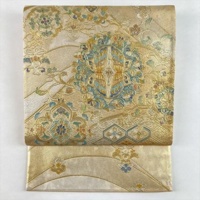 中古）袋帯 黒 フォーマル セミフォーマル 六通 金糸 銀糸 辻が花