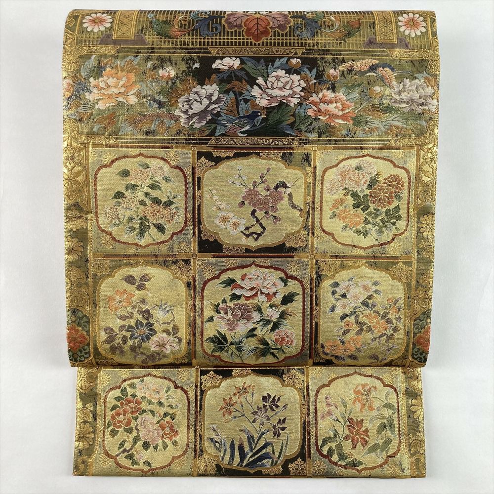 中古）袋帯 マルチカラー 金 セミフォーマル フォーマル 六通 引き箔