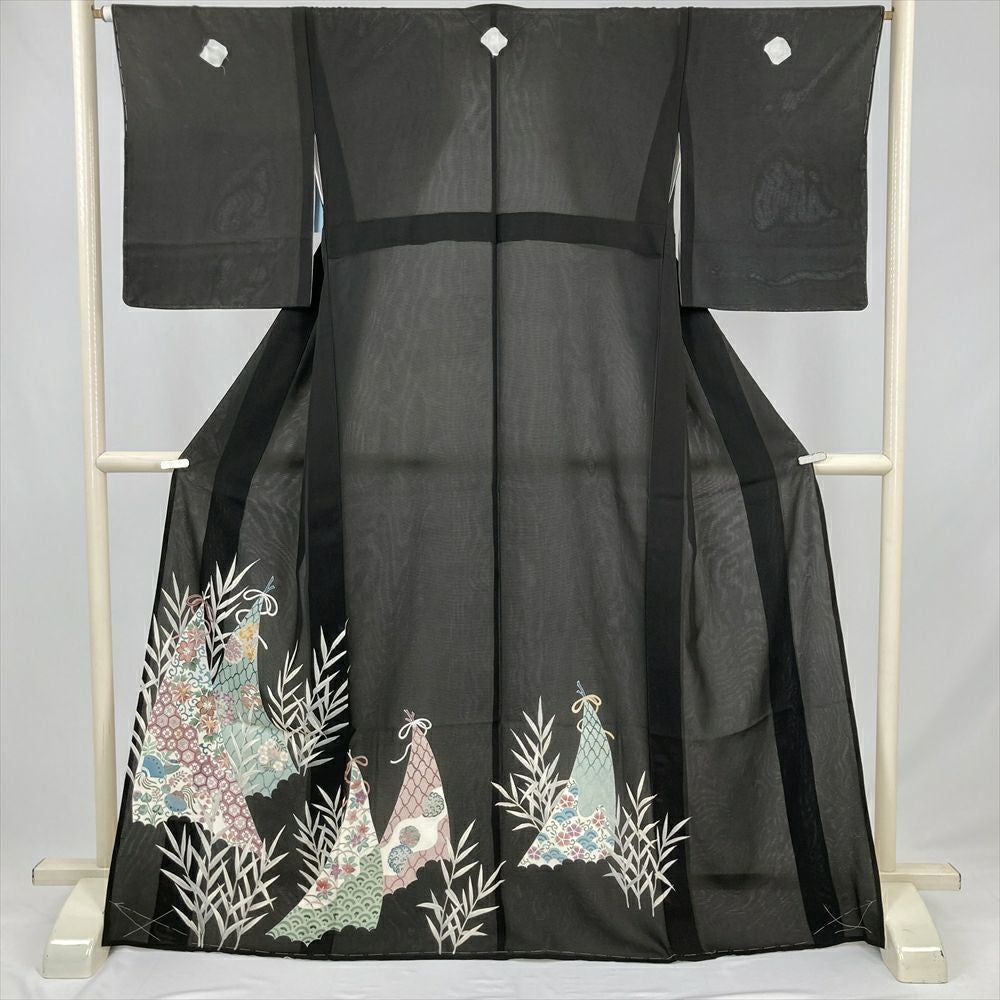 中古） 黒留袖 黒色 フォーマル ちりめん 染め金彩 刺繍 熨斗 袷 絹