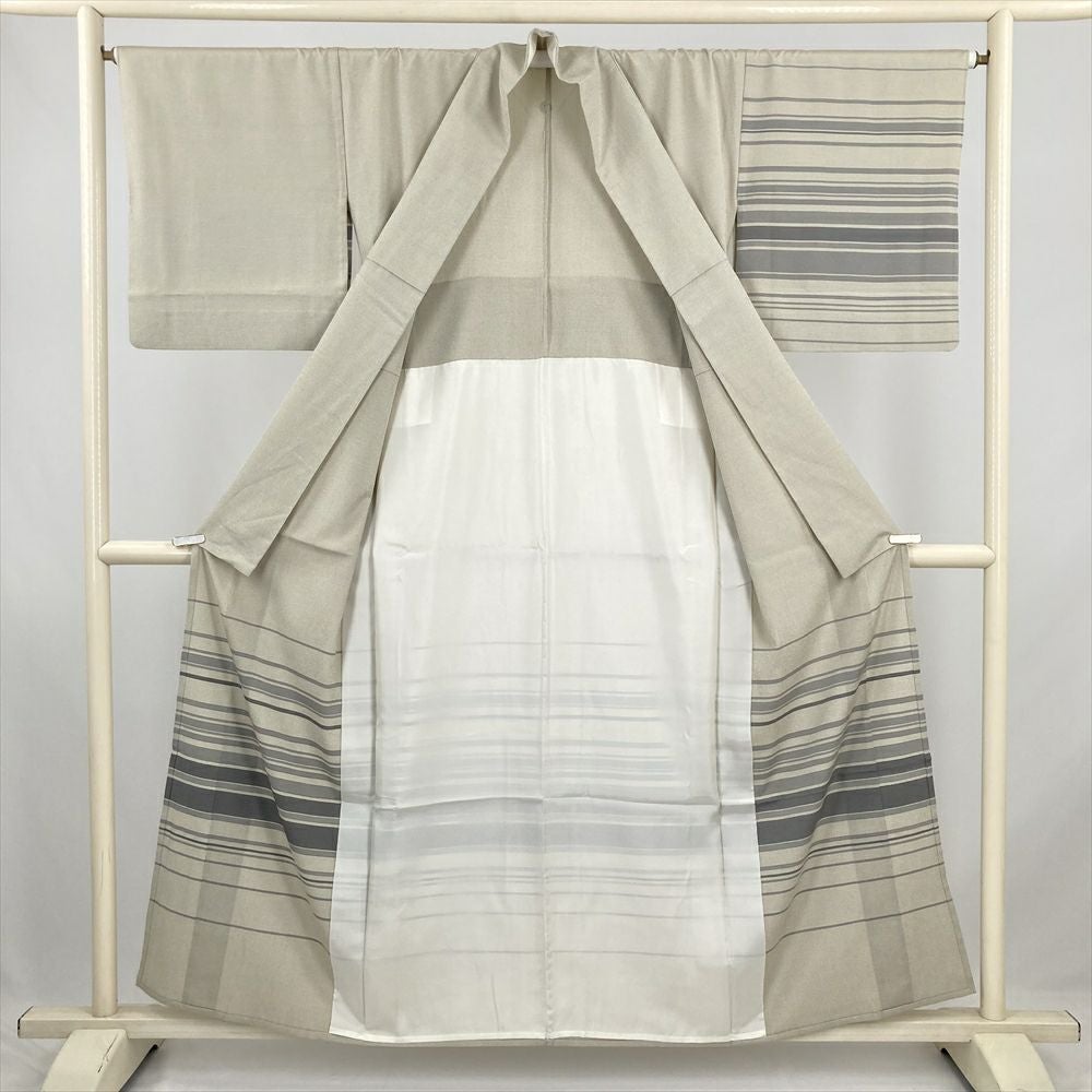 紗合せ 付下げ 上品な花模様 竜胆 朝顔 金彩 鈍色 K-3681 銀座【B-4515】スワトウ刺繍 訪問着 蜂蜜色 花唐草文:身丈157/裄67