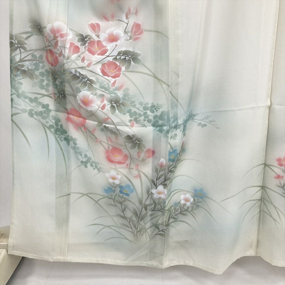 中古）夏訪問着 アイボリー セミフォーマル 夏から秋 草花文 夏 絽 絹