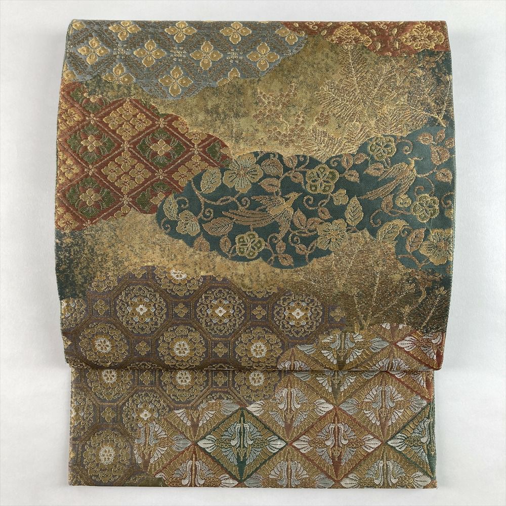 中古）袋帯 金 フォーマル セミフォーマル 六通 切箔 金糸 銀糸 菱華文
